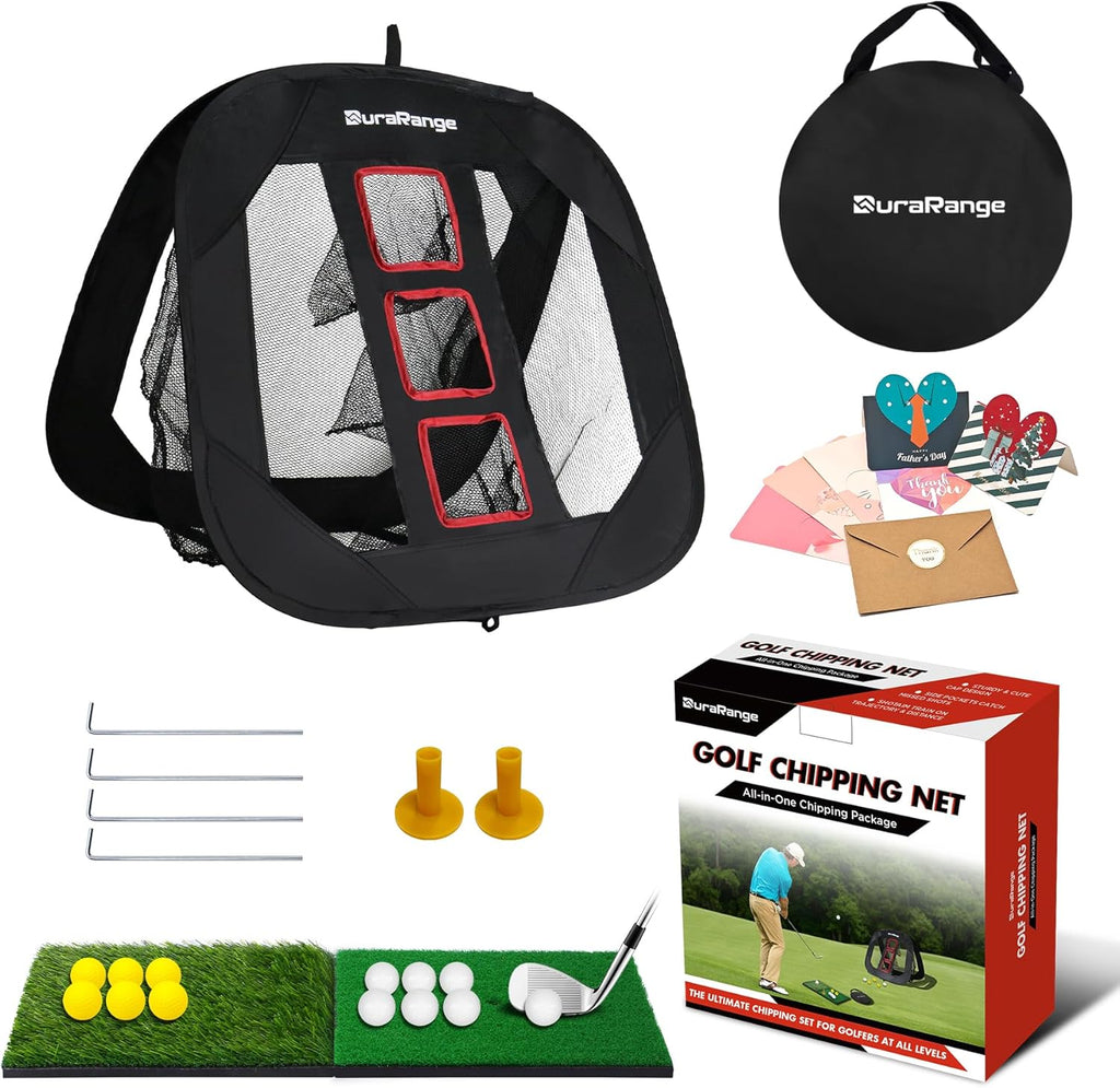 Pop-Up Golf Chipping Net Set Foldable Training Kit with 2 Hitting Mats