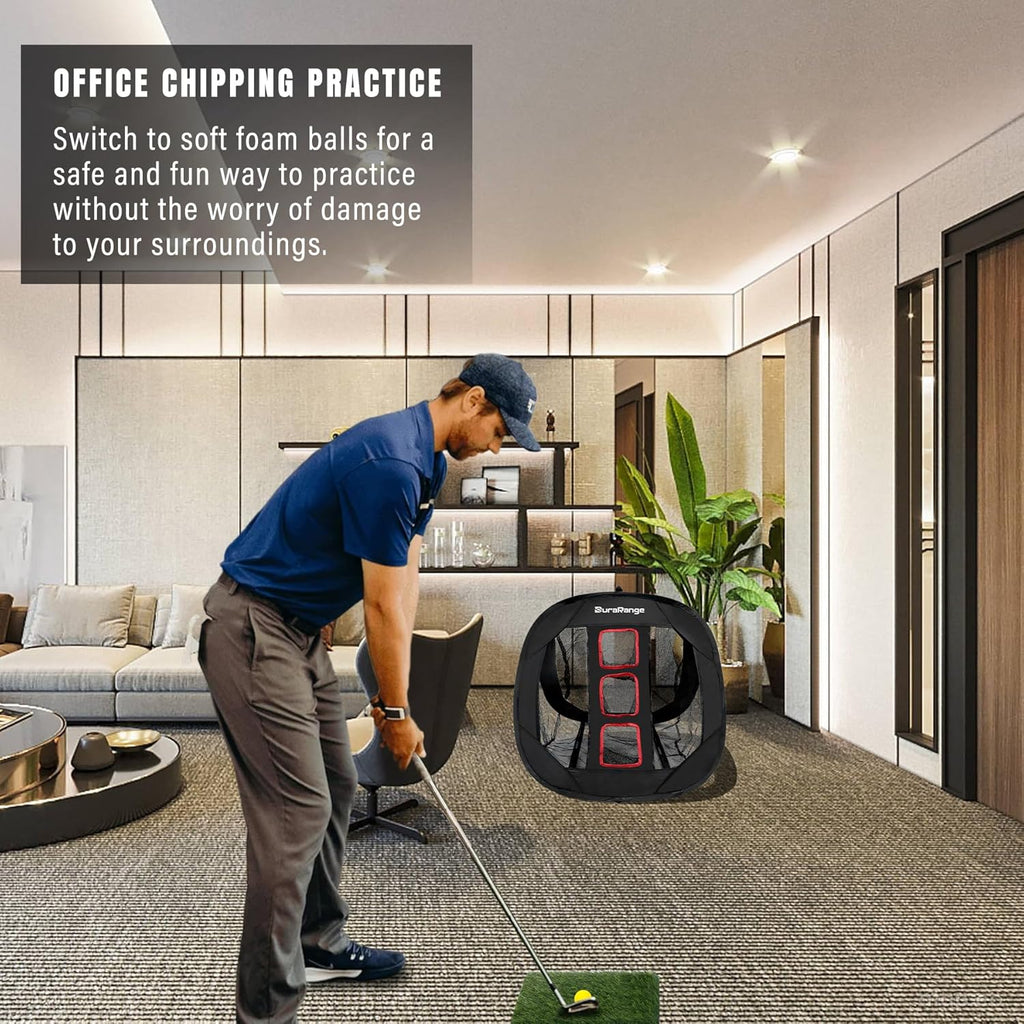 Pop-Up Golf Chipping Net Set Foldable Training Kit with 2 Hitting Mats