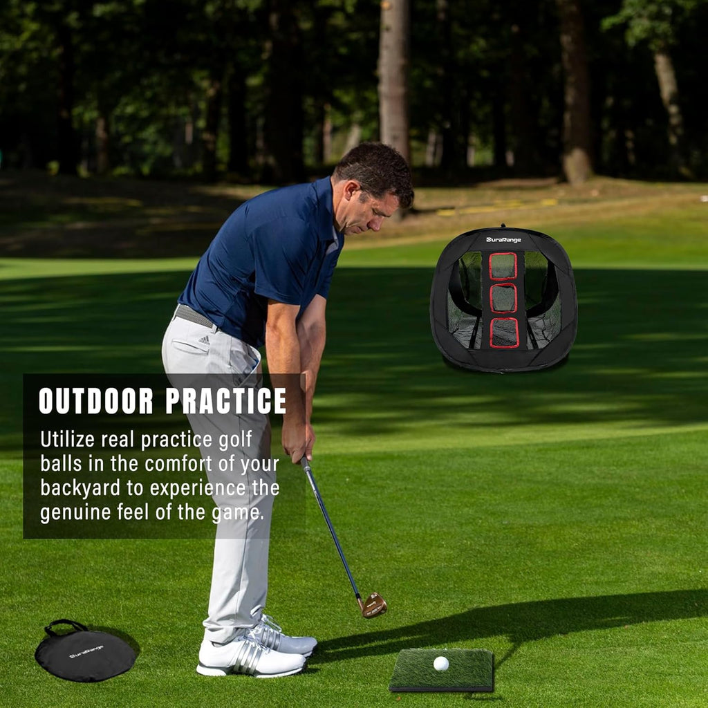 Pop-Up Golf Chipping Net Set Foldable Training Kit with 2 Hitting Mats