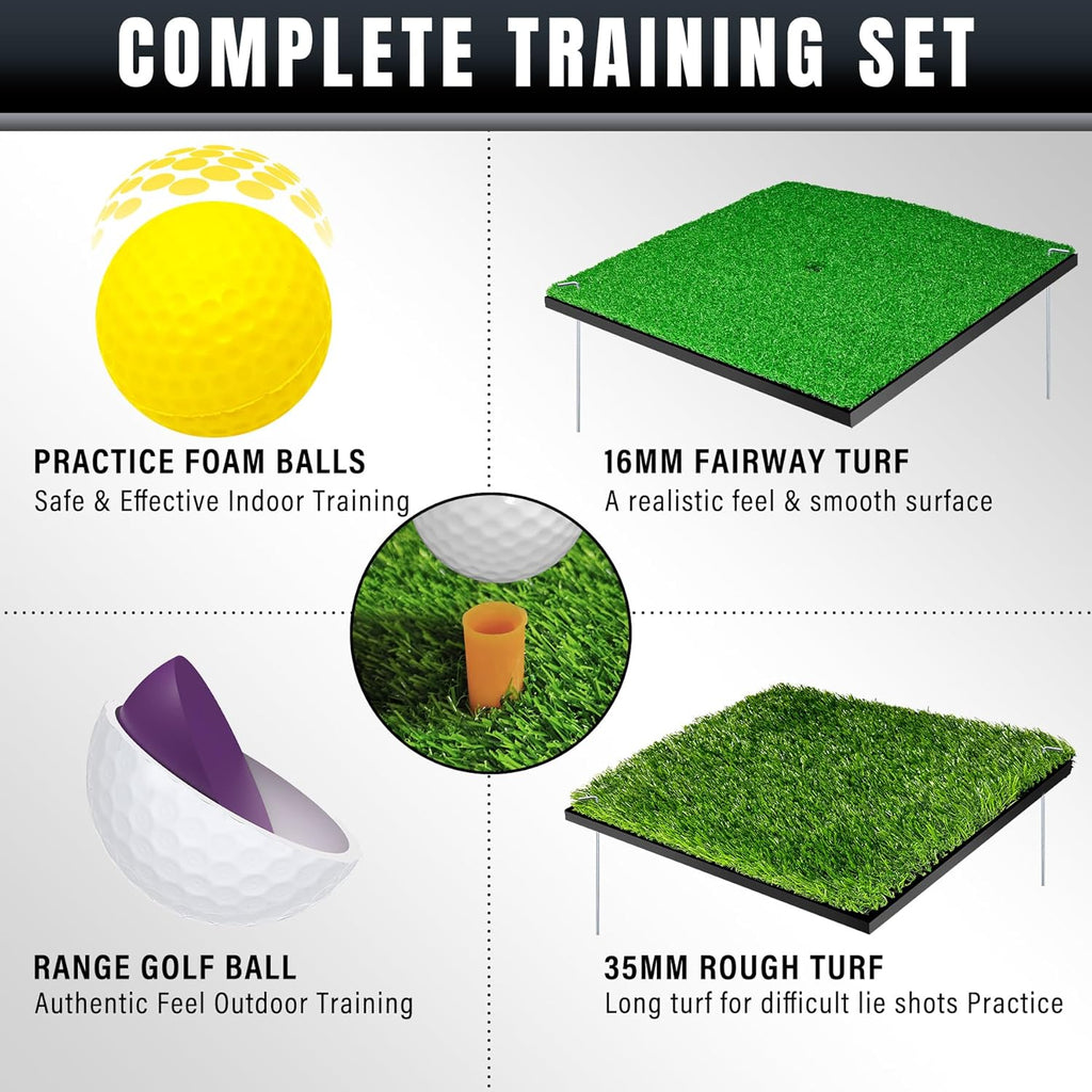 Pop-Up Golf Chipping Net Set Foldable Training Kit with 2 Hitting Mats