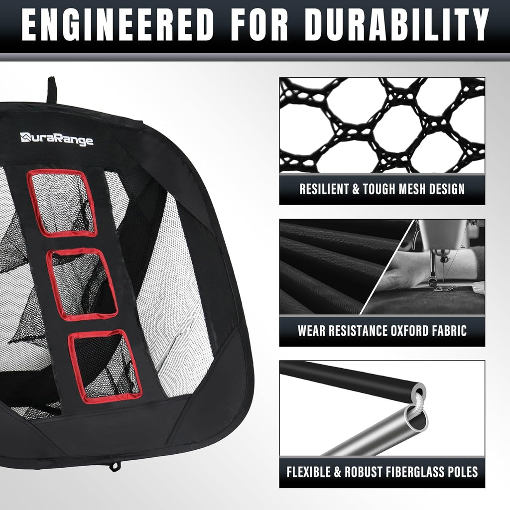 Pop-Up Golf Chipping Net Set Foldable Training Kit with 2 Hitting Mats